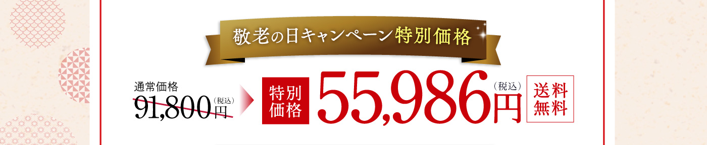 敬老の日キャンペーン特別価格 55,986円（税込）送料無料