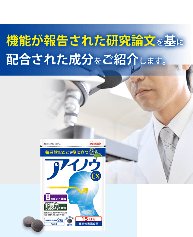 機能が報告された研究論文を基に配合された成分をご紹介します。