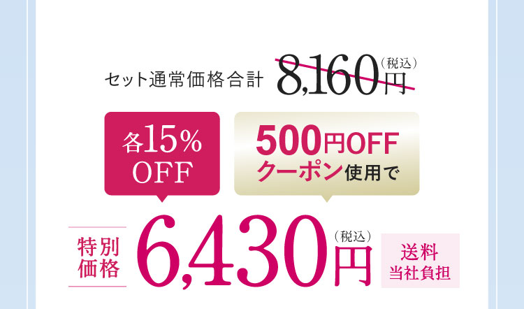 各15%OFF 500円OFFクーポン使用で、特別価格6,430円（税込）送料当社負担