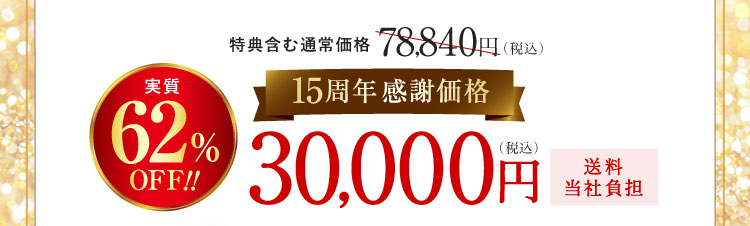 実質62%OFF!15周年感謝価格30,000円(税込)送料当社負担