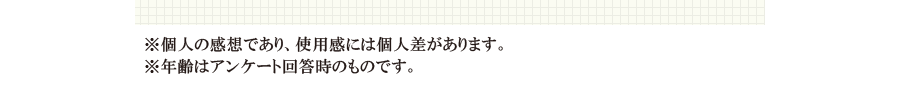 ※個人の感想であり、効果を表すものではございません。※年齢はアンケート回答時のものです。