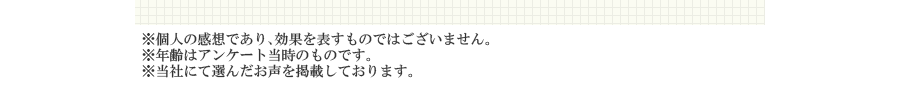 ※個人の感想であり、効果を表すものではございません。※年齢はアンケート回答時のものです。