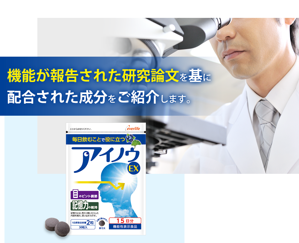 機能が報告された研究論文を基に配合された成分をご紹介します。