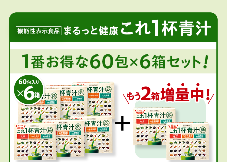 機能性表示食品まるっと健康これ1杯青汁 1番お得な60包×6箱セット 60包入り×6箱+もう2箱増量中！