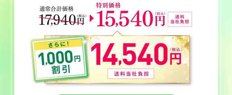 通常合計価格17,940円から特別価格15,540円(税込)送料当社負担 さらに！1,000円割引 14,540円(税込) 送料当社負担