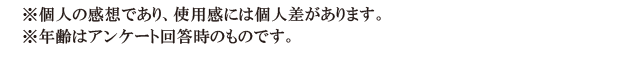 ※個人の感想であり、効果を表すものではございません。※年齢はアンケート回答時のものです。