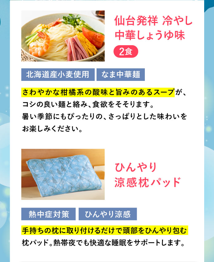 仙台発祥 冷やし中華しょうゆ味2食 ひんやり涼感枕パッド